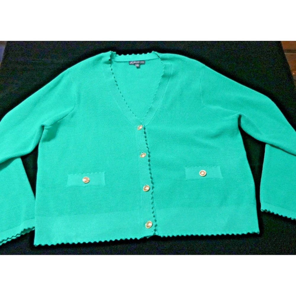 Adrianna Papell Womens Cardigan XL Kelly Green Gold Buttons Academia Preppy